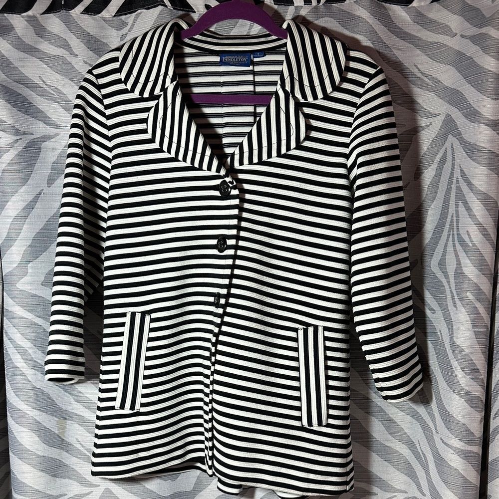 Pendleton Black and White Striped Blazer Jacket Size Small